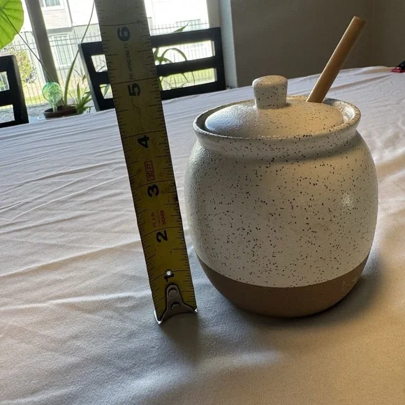 Smith and Hawken Stoneware Honey Pot with Dipper & Lid Speckled Cream Brown - Picture 7 of 8